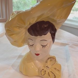 Rare Glamour Girl lady head vase..yellow..Perfect shape. 7.5 inches